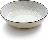 Elama Countess 16 Piece Embossed Double Bowl Stoneware Dinnerware Set in Ivory