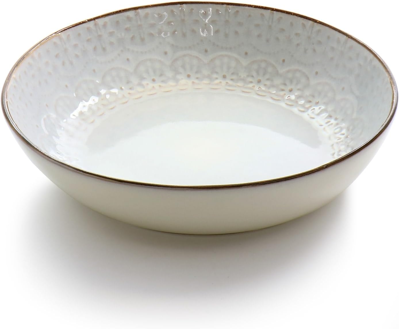Elama Countess 16 Piece Embossed Double Bowl Stoneware Dinnerware Set in Ivory