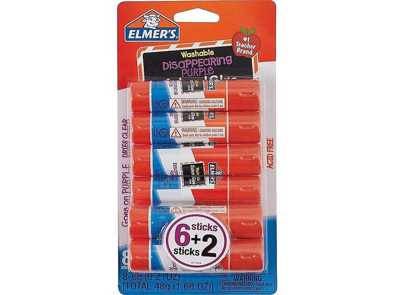 Elmer's Disappearing Purple School Glue Sticks, 0.21 oz Each, 8 Sticks per Pack (E1591)