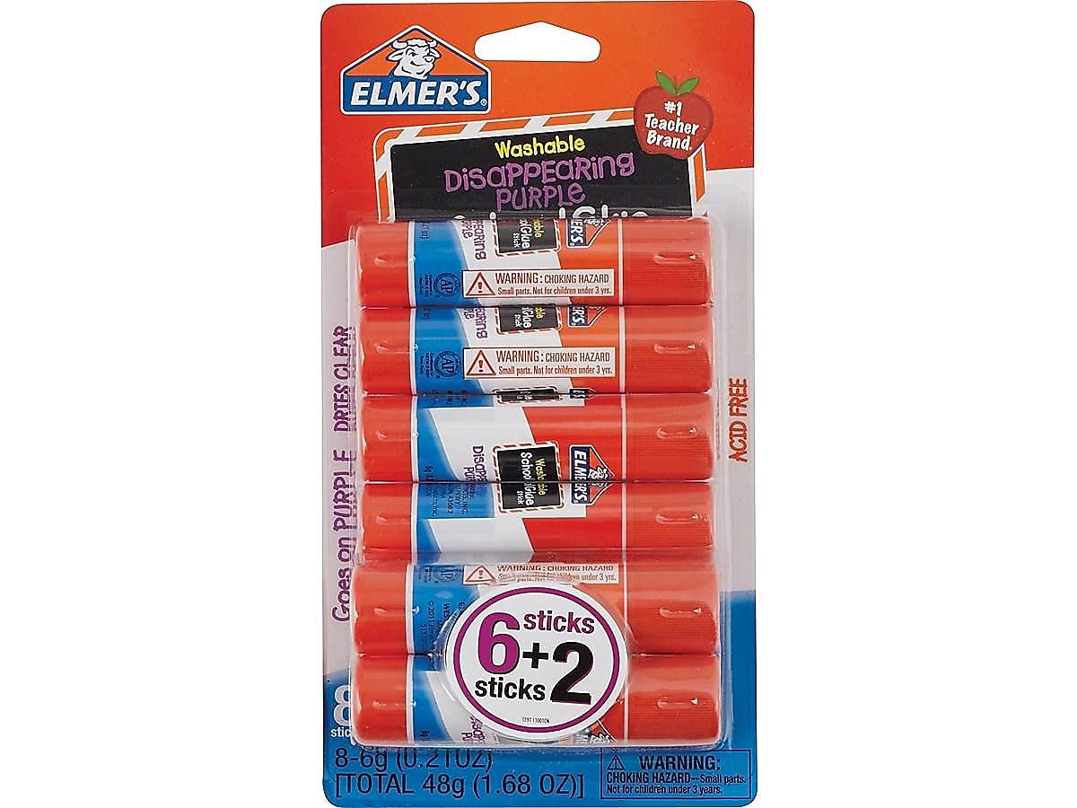 Elmer's Disappearing Purple School Glue Sticks, 0.21 oz Each, 8 Sticks per Pack (E1591)