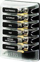 Blue Sea Systems 5018 ST Glass 6-Circuit Fuse Block w/out Negative Bus with Cover