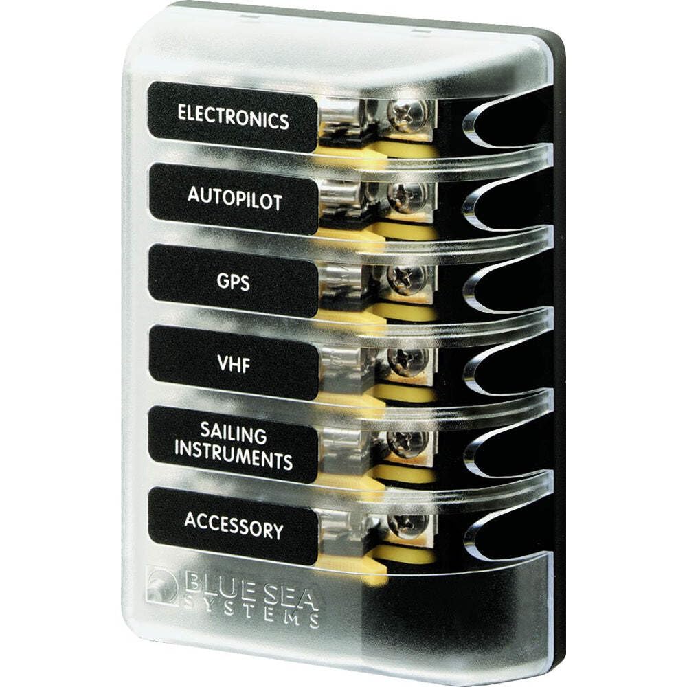 Blue Sea Systems 5018 ST Glass 6-Circuit Fuse Block w/out Negative Bus with Cover