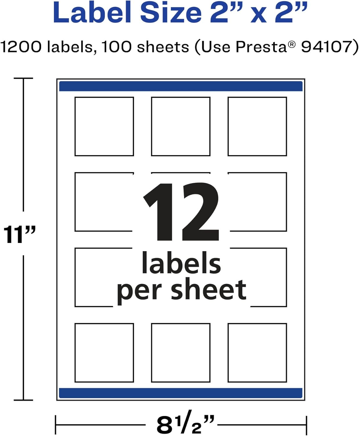 Avery Durable Waterproof Square Labels, Sure Feed Technology, 2" x 2", Print-to-The-Edge