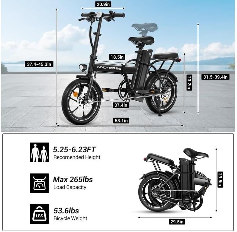WINDHORSE Folding Electric Bike with 350W High Speed Motor|W2A black| 36V 8AH Battery| 40 KM/H Speed| 35 KM