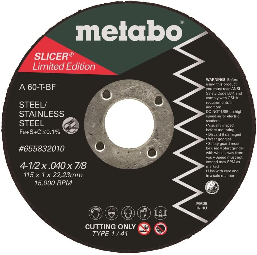 Metabo - Application: Steel/Stainless Steel - Slicer Wheel Promo Tin, 4.5" X.040x7/8 A60T, Pk 10 (655832010)