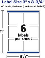 Avery Glossy Clear Rectangle Labels, Sure Feed Technology, 3" x 3.75", 60 Glossy Clear Labels, Print-to-The-Edge, Laser/Inkjet Printable 60 labels