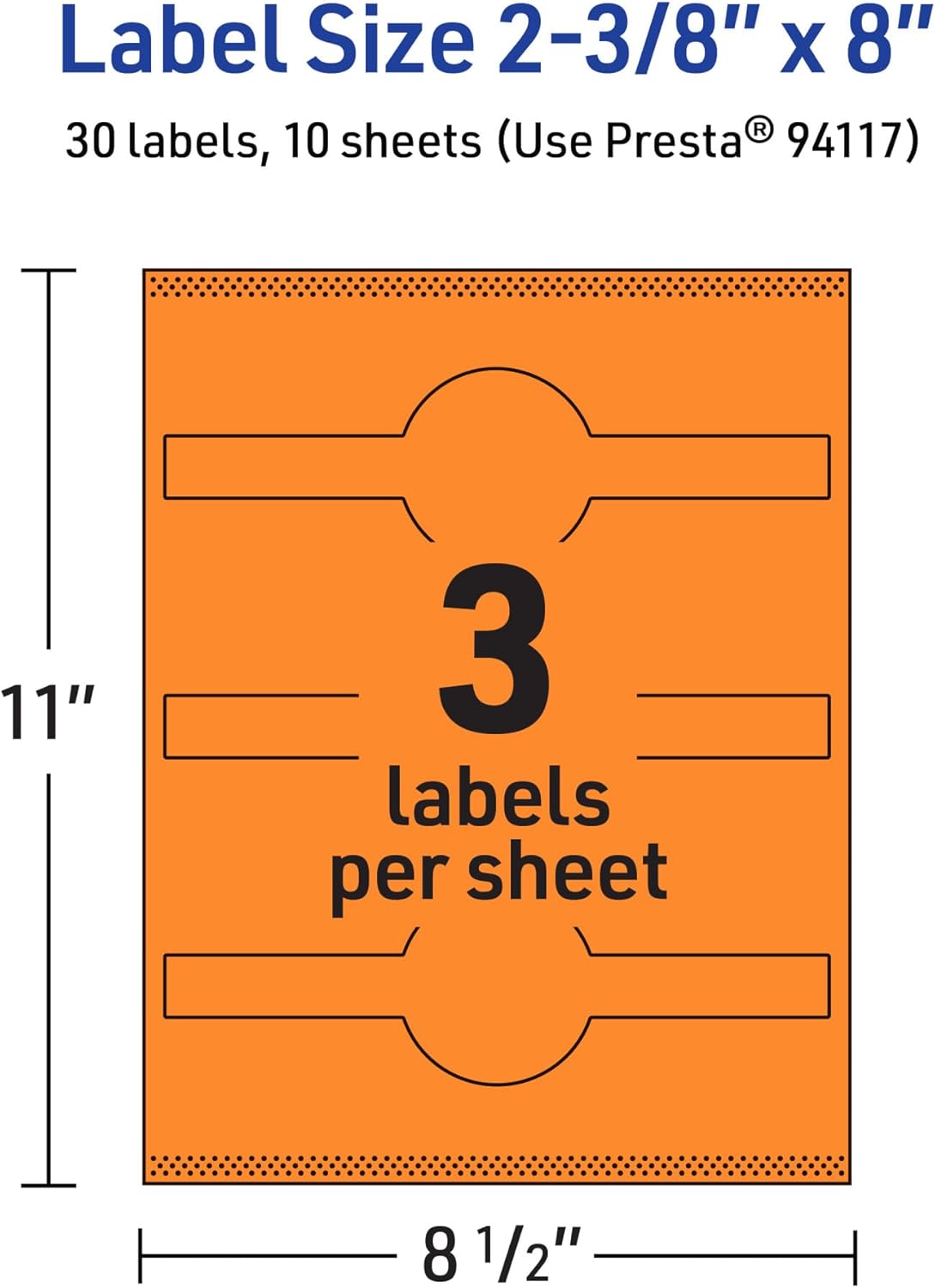 Avery Printable Wraparound Band Labels, Sure Feed Technology, 2-3/8" x 8", Bright Orange, Cigar Band Labels