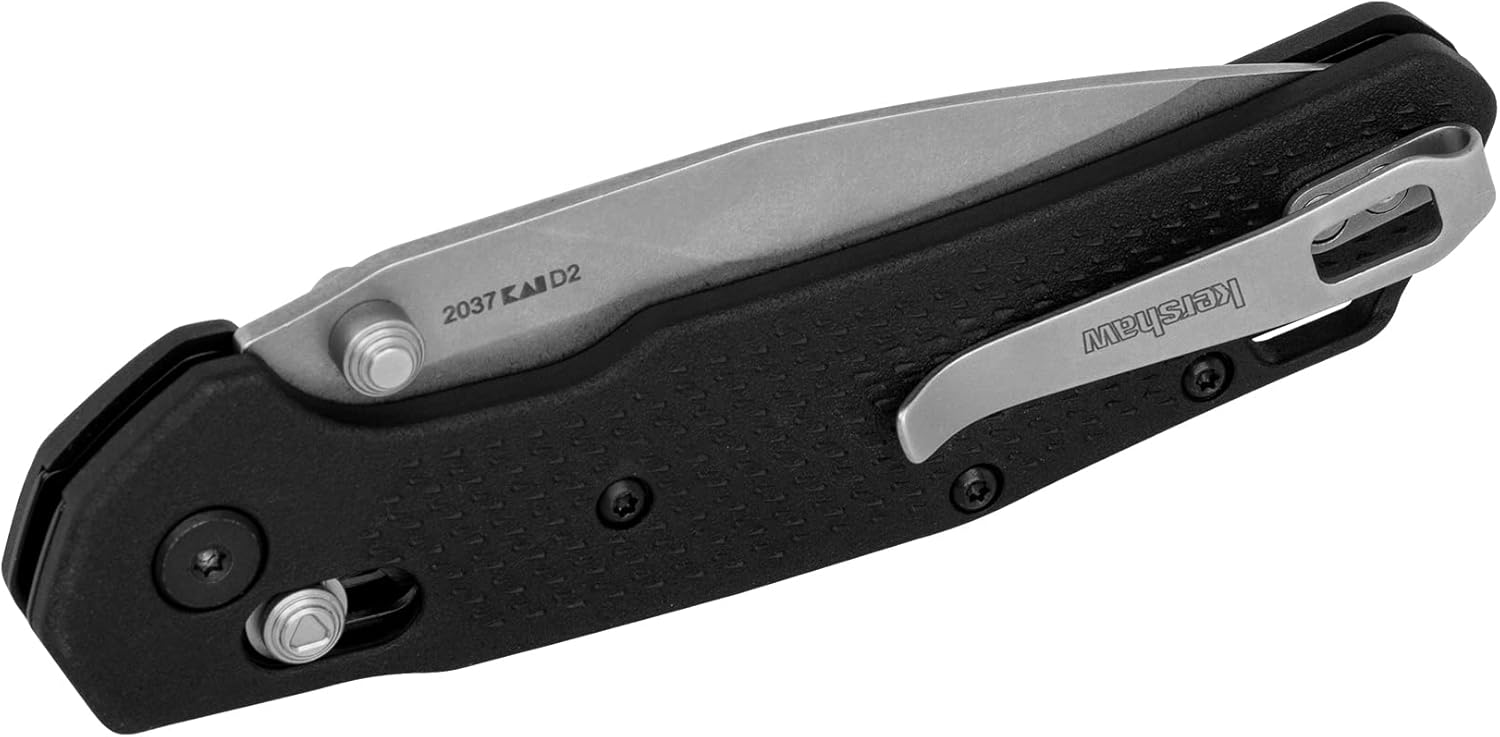Kershaw Heist Folding Pocket Knife, 3.2 inch Clip Point D2 Steel Blade, Stonewashed Finish, DuraLock Locking Mechanism, Black