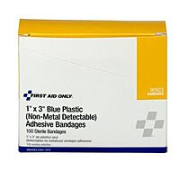 First Aid Only 90923 1 x 3 Plastic Bandages Blue, Box of 101