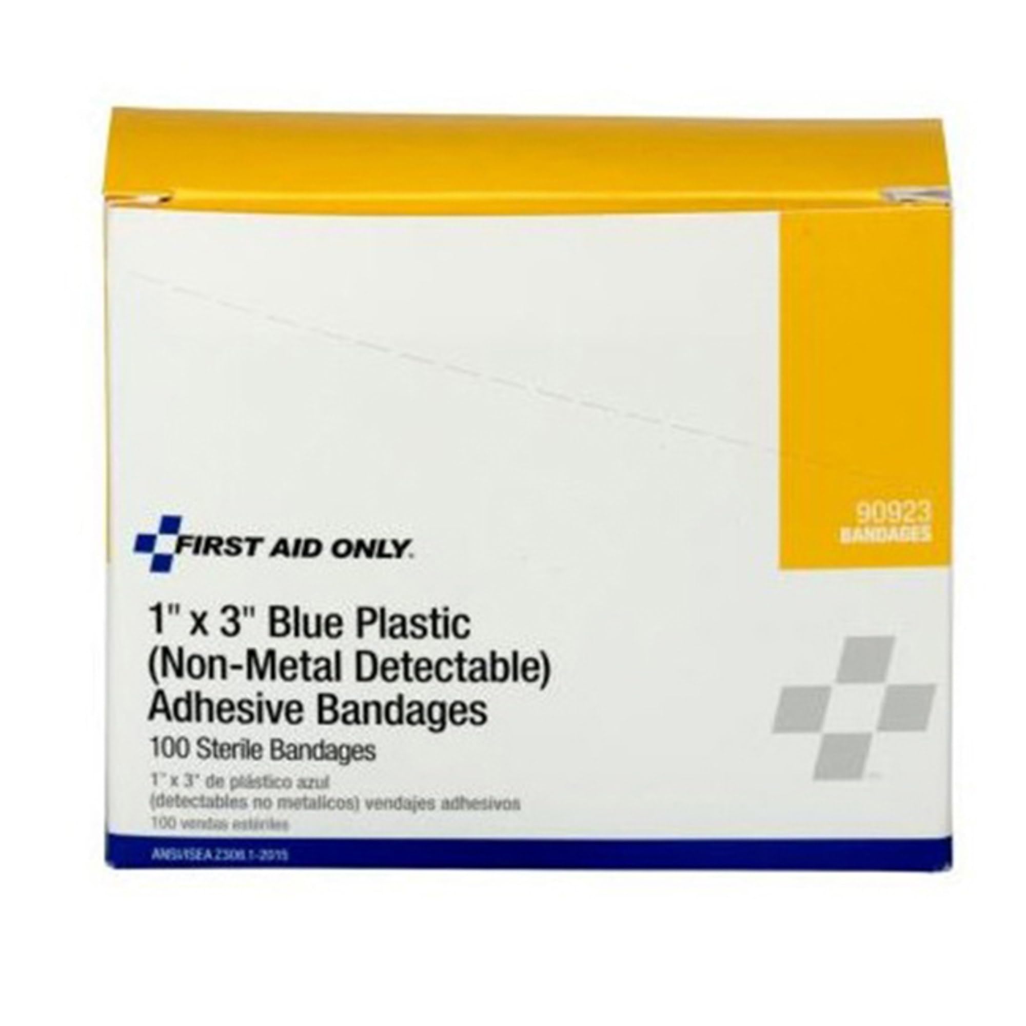 First Aid Only 90923 1 x 3 Plastic Bandages Blue, Box of 101