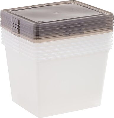 IRIS USA 36 Quart Snap Top Plastic Storage Bin, 6 Pack