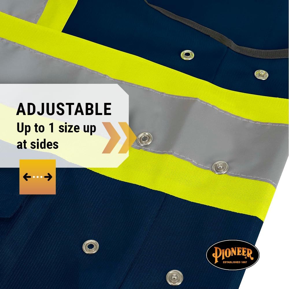 Pioneer Hi-Vis Reflective Safety Vest, Solid Neon, 8 Pockets, Zipper, Adjustable