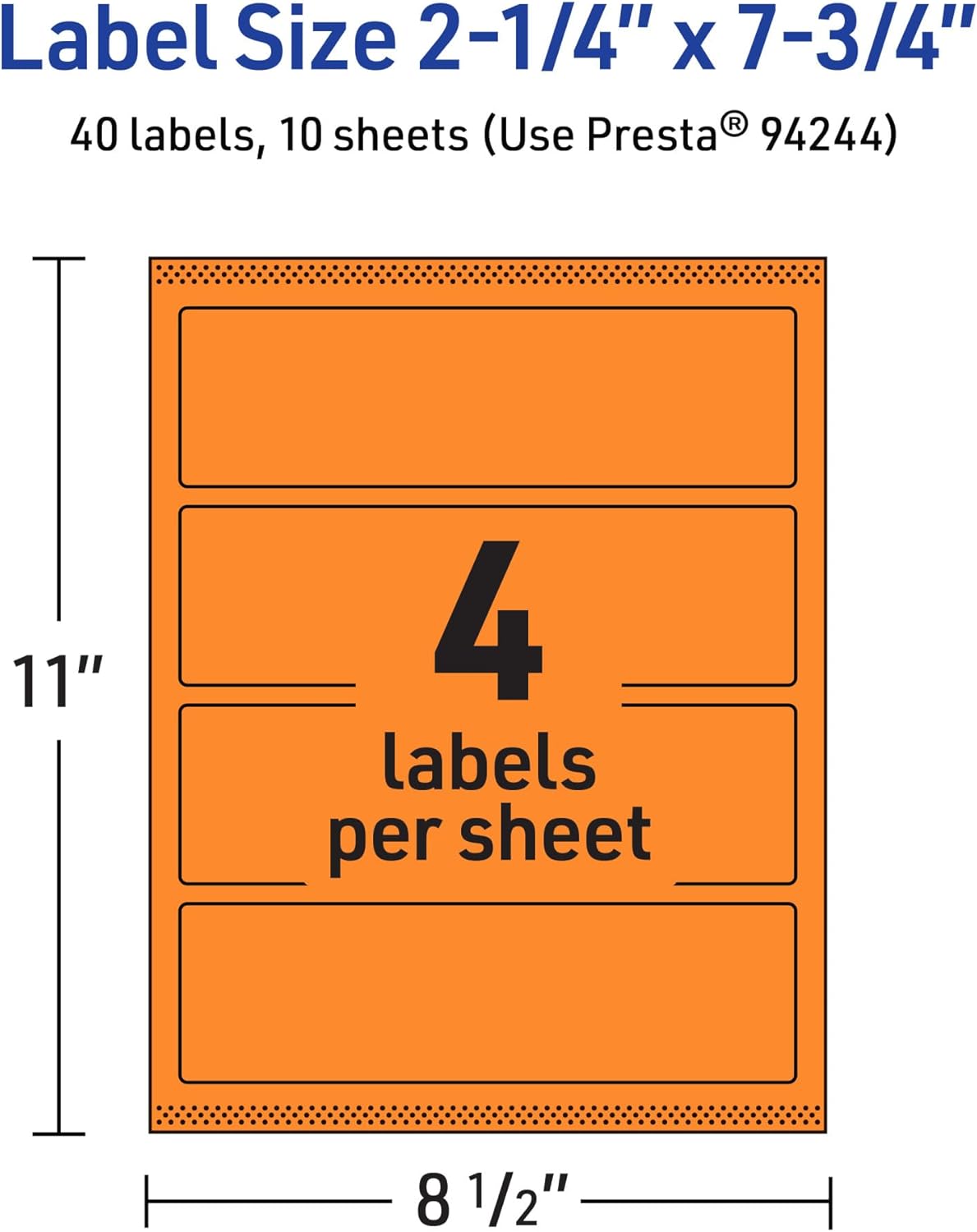 Avery Printable Rectangle Labels, Sure Feed Technology, 2.25 x 7.75 in, Bright Orange, Print-to-The-Edge, Laser/Inkjet
