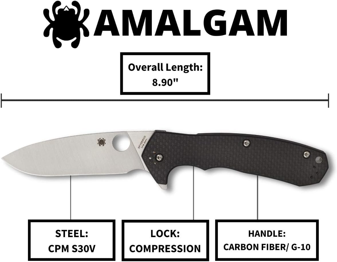 Spyderco Amalgam Premium Flipper Knife with 3.8" CPM S30V Stainless Steel Blade and Textured Carbon Fiber G-10 Handle