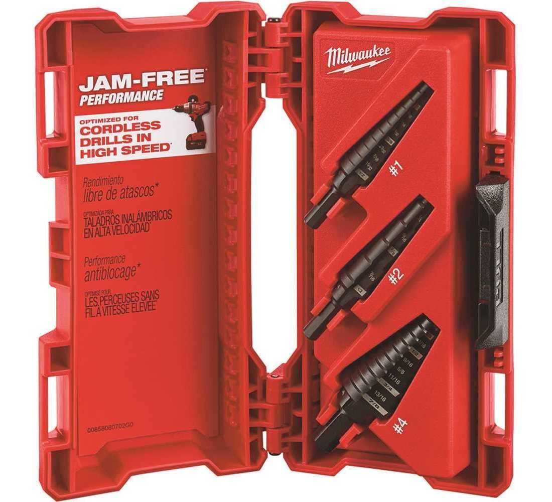 Milwaukee 48-89-9221 3 Piece Step Drill Bit Set, 1/8"–7/8", HSS
