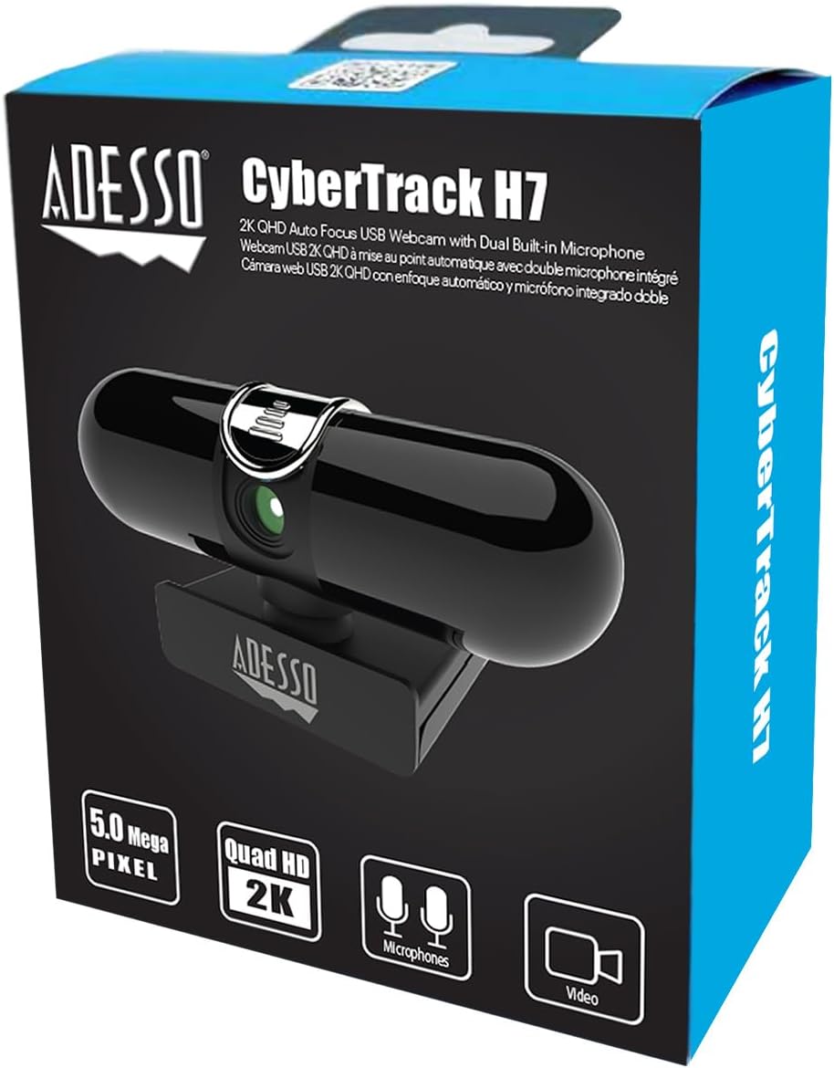 CyberTrack H7 2K Webcam with Microphone Autofocus Software Control & Privacy Cover USB QHD Computer Web Camera Plug and Play