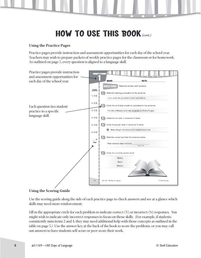 Shell Education 180 Days of Language for Fourth Grade (180 Days of Practice)