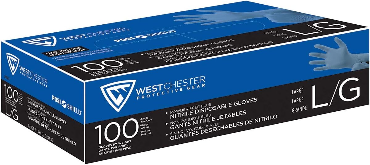 HGB West Chester Disposable Nitrile Glove, Powder Free with Textured Grip - 4 mil, Size X-Large, 100 ct.