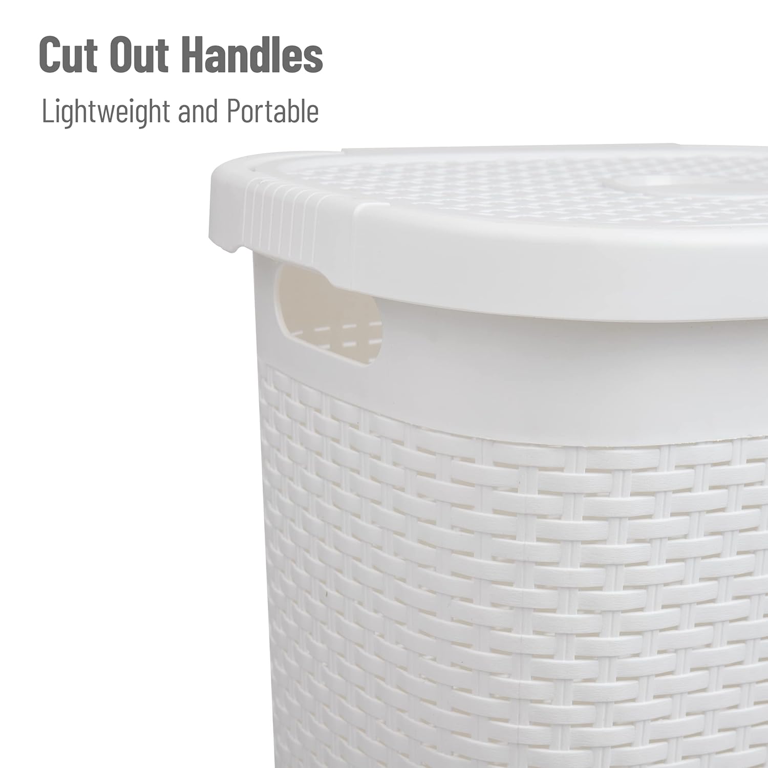 Mind Reader Slim Laundry Hamper with Lid, 50L Ventilated Plastic Wicker Basket