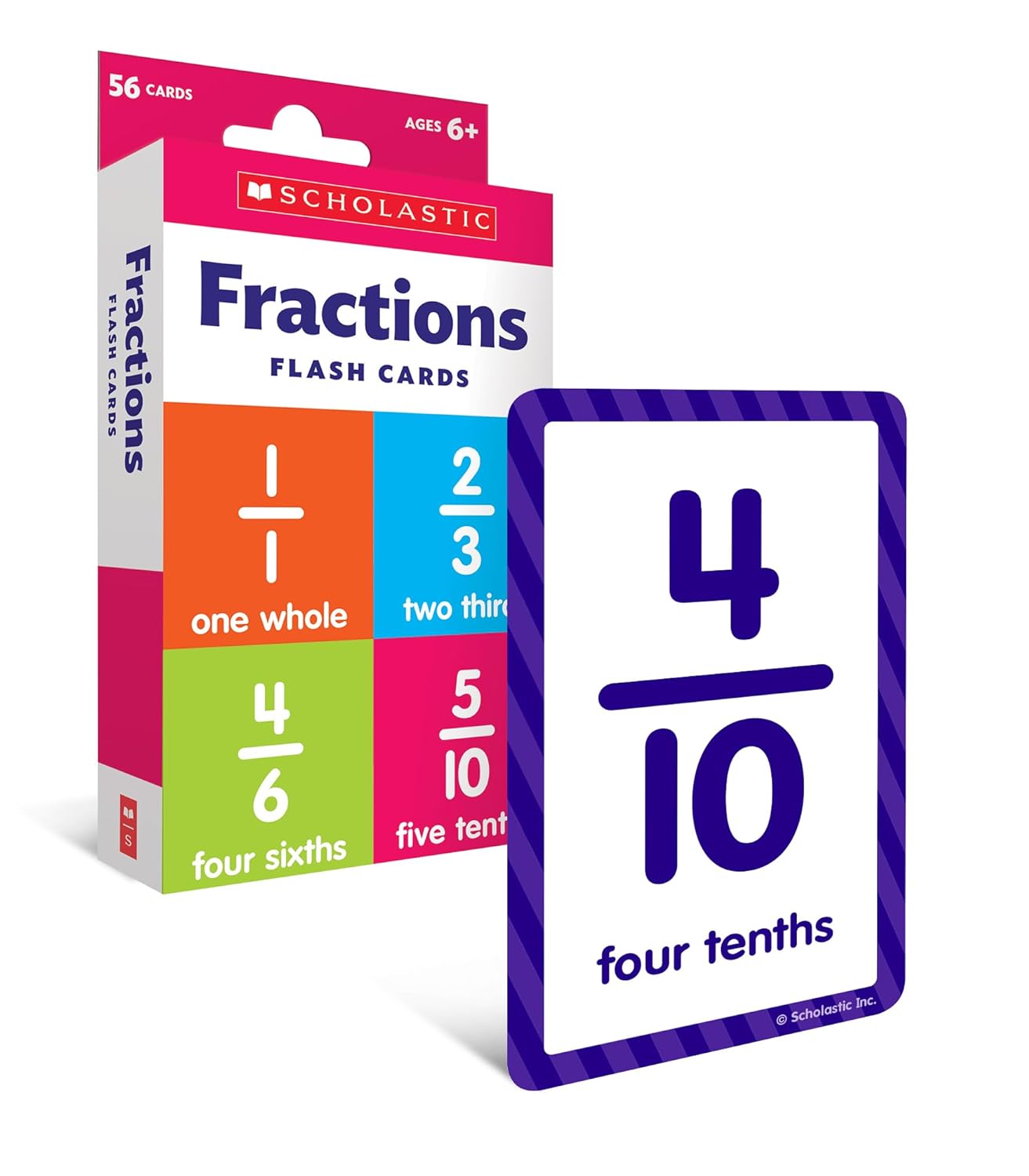 Scholastic Fractions Flash Cards, 6-5/16inH x 3-7/16inW, 2nd Grade, Pack Of 56 Cards
