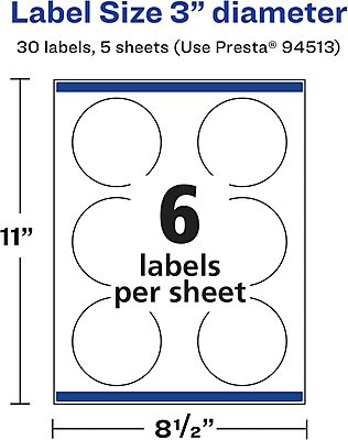 AVERY Glossy Clear Round Labels, Sure Feed, 3" Diameter, Print-to-The-Edge, Laser/Inkjet Printable
