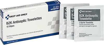 First Aid Only 12-018 Benzalkonium Chloride Wipes, Individually Wrapped, 10 Count