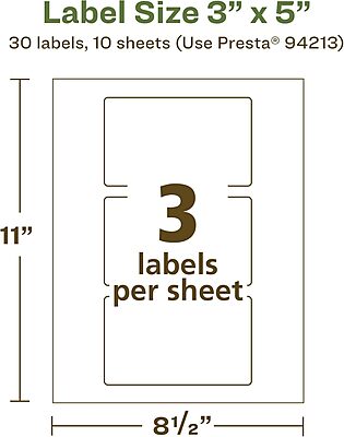 Avery EcoFriendly Matte White Recycled Rectangle Labels, 3" x 5", Print-to-The-Edge, Matte White Labels, Permanent Adhesive, Laser/Inkjet Printable, 30 Total 30 labels