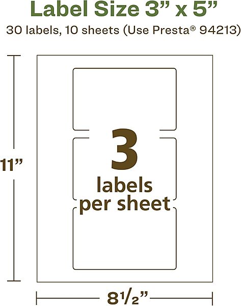Avery EcoFriendly Matte White Recycled Rectangle Labels, 3" x 5", Print-to-The-Edge, Matte White Labels, Permanent Adhesive, Laser/Inkjet Printable, 30 Total 30 labels