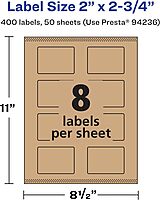 Avery Kraft Brown Rectangle Labels, Sure Feed Technology, 2" x 2.75", Print-to-The-Edge, Laser/Inkjet Printable