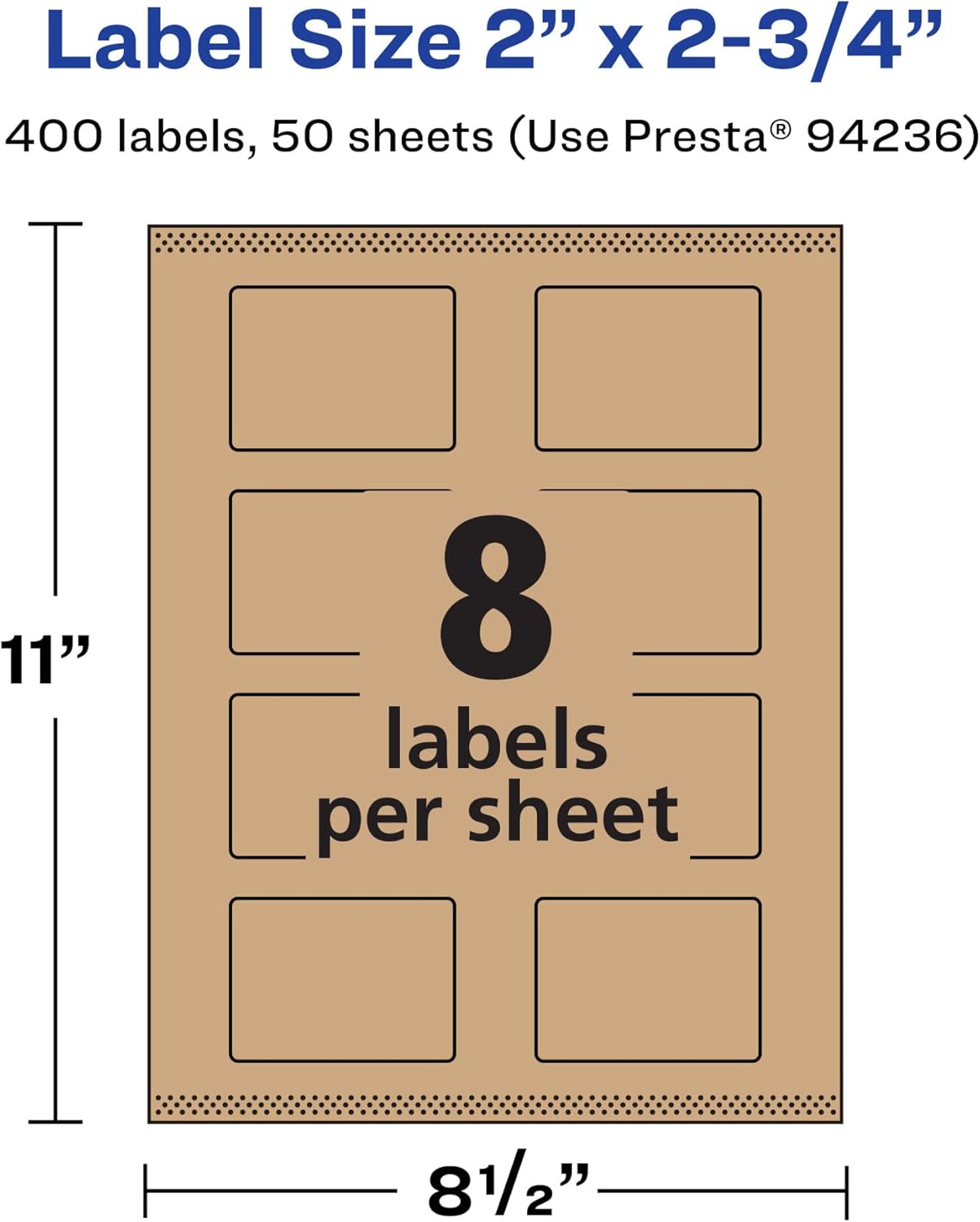 Avery Kraft Brown Rectangle Labels, Sure Feed Technology, 2" x 2.75", Print-to-The-Edge, Laser/Inkjet Printable