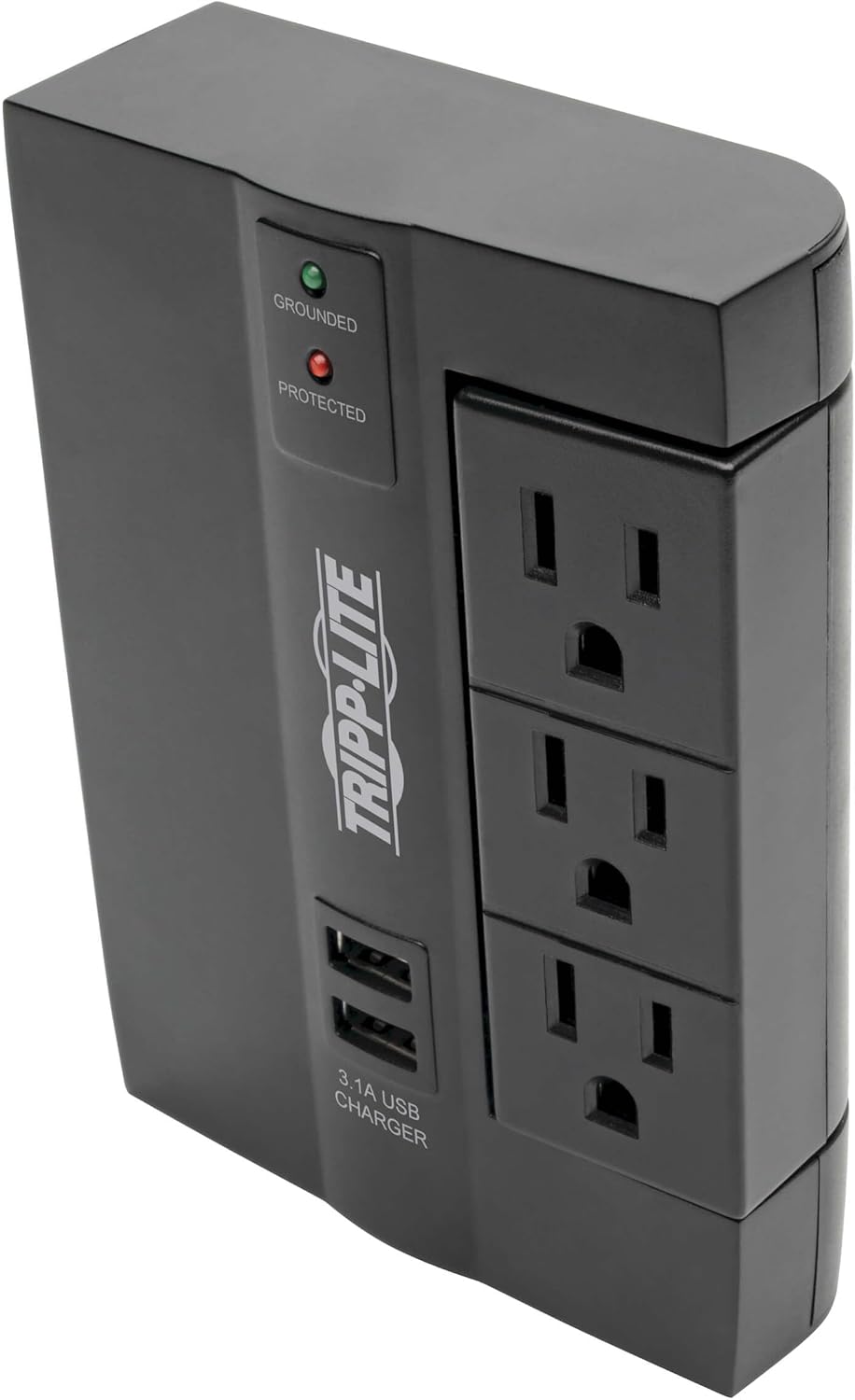 TRIPP LITE SWIVEL6 6-Outlet Surge Protector, 3 Rotatable Outlets, Direct Plug-In, Black