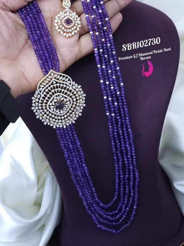 v970: Beautiful Premium GJ Diamond Finish Rani Haram Set