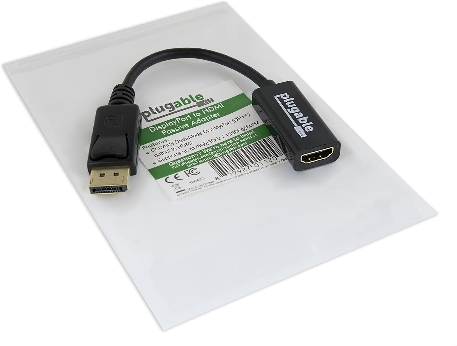 Plugable Passive DisplayPort to HDMI Adapter, Driverless, Compatible with Windows and Linux Systems and Displays up to 4K