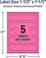 AVERY Printable Bright Pink Rectangle Labels, Sure Feed Technology, 1-1/2" x 7-1/2", Print-to-The-Edge, Laser/Inkjet Printable
