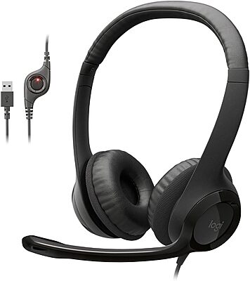 Logitech H390 Gaming Headphones, Wired Headphones with Mic, USB Headset with Microphone for PC, Noise Cancelling Microphone for Video Meetings, Music, Gaming - Black Black 1 Pack