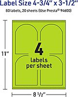 Avery Printable Arched Labels, Sure Feed Technology, 4-3/4" x 3-1/2", Bright Green, Print-to-The-Edge, Laser/Inkjet Printable