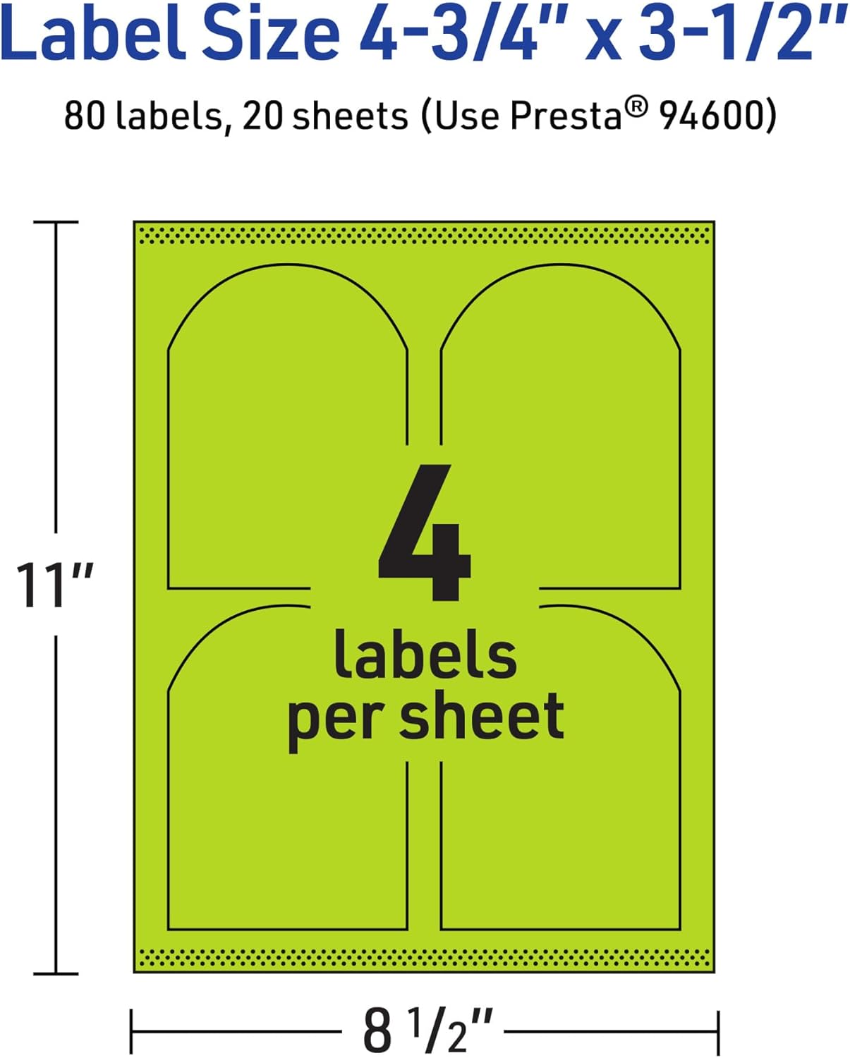 Avery Printable Arched Labels, Sure Feed Technology, 4-3/4" x 3-1/2", Bright Green, Print-to-The-Edge, Laser/Inkjet Printable
