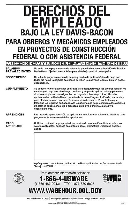 ComplyRight Federal Contractor Posters, Davis-Bacon Act, Spanish, 11in x 17in