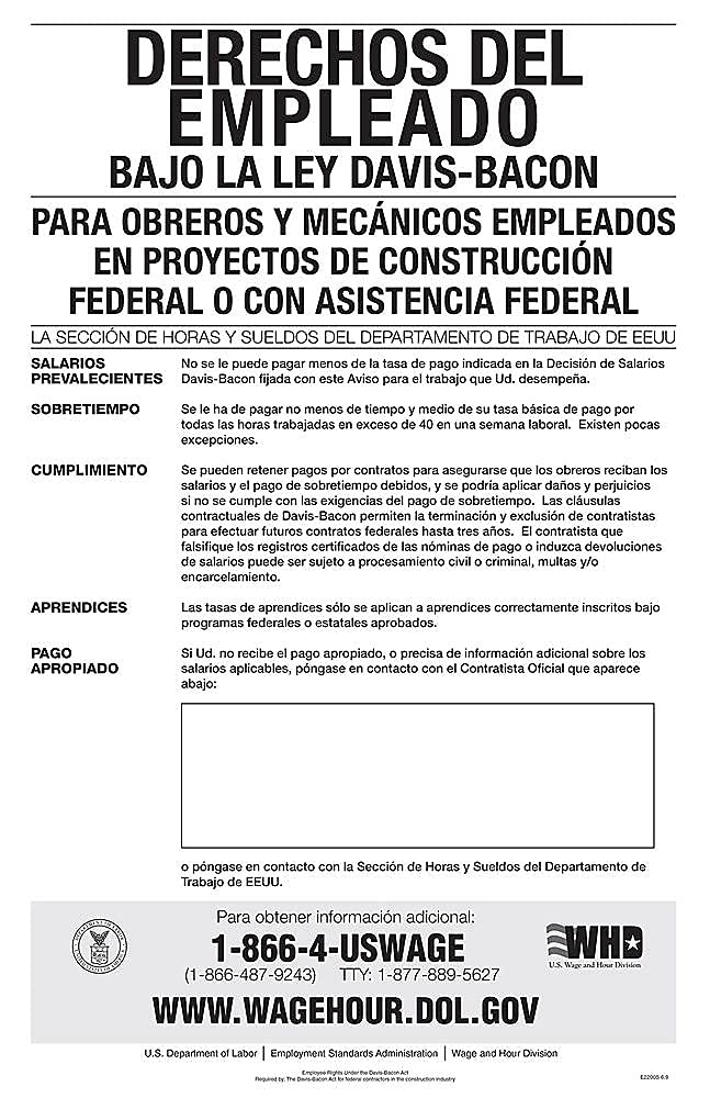 ComplyRight Federal Contractor Posters, Davis-Bacon Act, Spanish, 11in x 17in