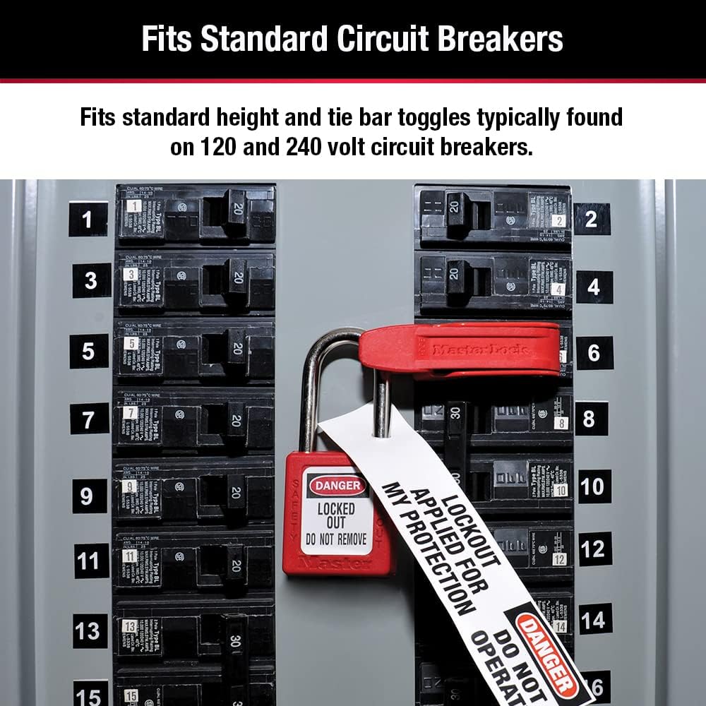 Master Lock Red Electrical Box Circuit Breaker Lockout, Tagout Breaker Box Lock for Standard Single and Double Toggles