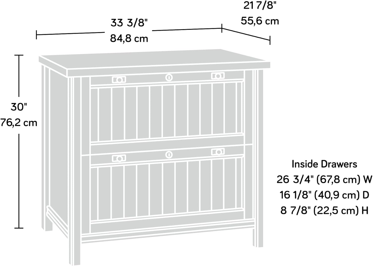 Sauder Costa 2 Drawer Lateral File Cabinet with Lock for Home Office, in Chalked Chestnut