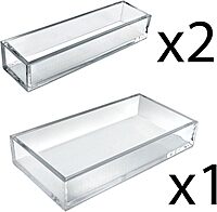 Azar Displays Deluxe Tray 3-Piece Set, Narrow Trays/Large Tray, Clear