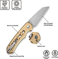 CIVIVI Pragma Prime Pocket Knife for EDC, 3.49" Wharncliffe Blade, Aluminum Handle, Reversible Clip