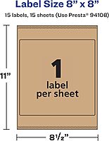 AVERY Kraft Brown Square Labels, Sure Feed Technology, 8" x 8"