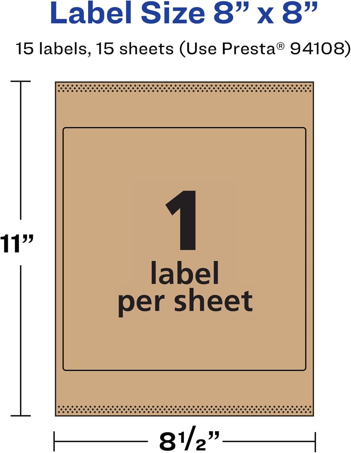 AVERY Kraft Brown Square Labels, Sure Feed Technology, 8" x 8"