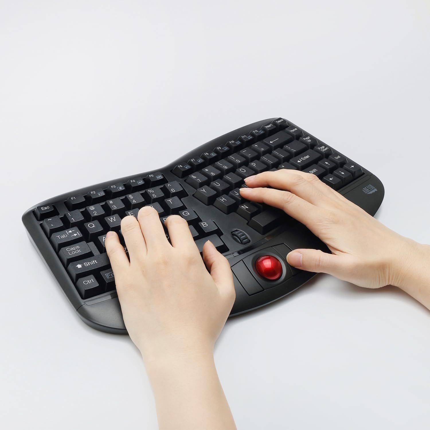 WKB-3150UB - Wireless Ergonomic Keyboard with Built-in Removable Trackball and Scroll Wheel, Split Key, Long Battery Life
