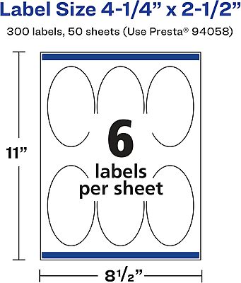 AVERY Glossy Clear Oval Labels, Sure Feed Technology, 4.25" x 2.5", Laser/Inkjet Printable