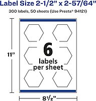 Avery Glossy Clear Hexagon Labels, Sure Feed Technology, 2-1/2" x 2-57/64", Print-to-the-Edge, Laser/Inkjet Printable