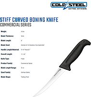 Cold Steel Commercial Series 6" Stiff Curved German 4116 Stainless Steel Fixed Blade Trailing Point Narrow Game & Fish Processing Cutting Boning Knife with Ergonomic Kray-Ex Handle