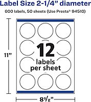 Avery Matte White Round Labels, Sure Feed Technology, 2.25" Diameter